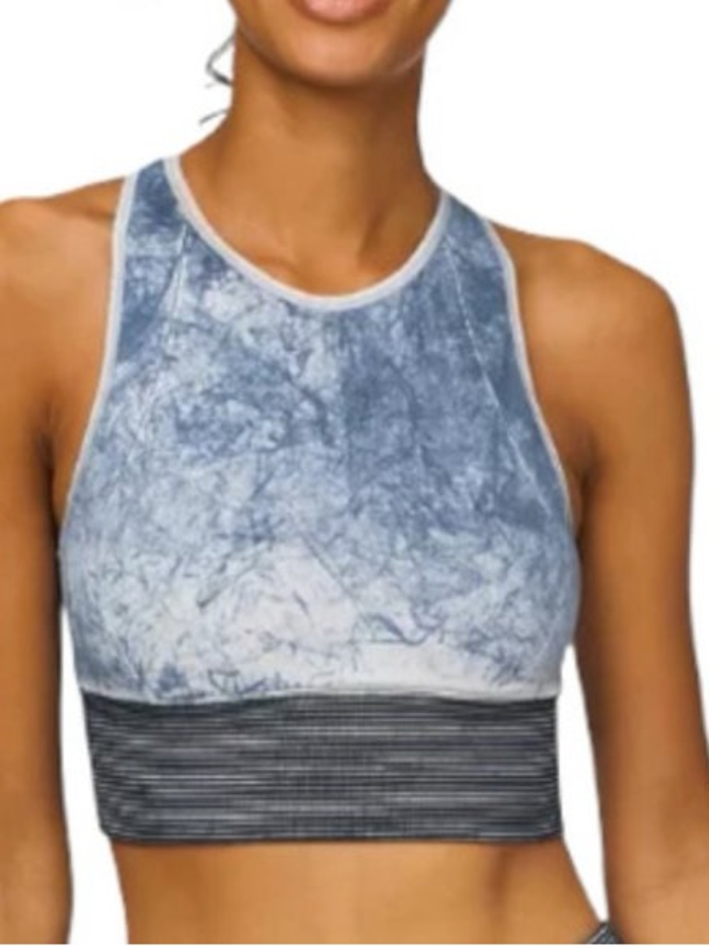 Lululemon Ebb to Train longline Blue and Grey High-Neck Sports Bra- Size 4